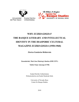 Why Euzko-Gogoa? the Basque Literary and Intellectual Identity in the Diasporic Cultural Magazine Euzko-Gogoa (1950-1960)