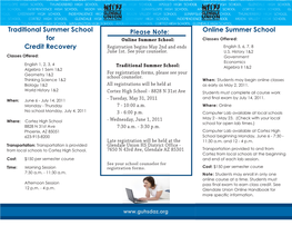 Traditional Summer School for Credit Recovery Online Summer School