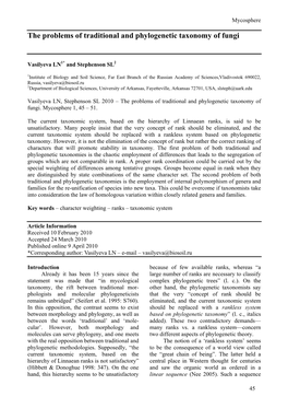 The Problems of Traditional and Phylogenetic Taxonomy of Fungi