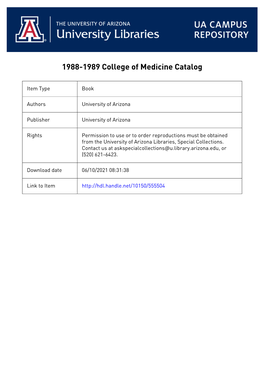 College of Medicine Catalog 1988 -89