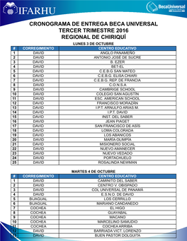 Cronograma De Entrega Beca Universal Tercer Trimestre