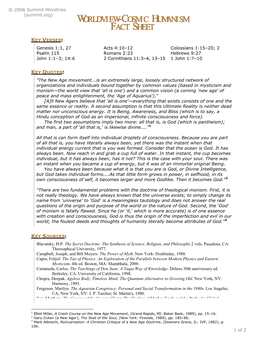 Worldview-Cosmic Humanism Fact Sheet