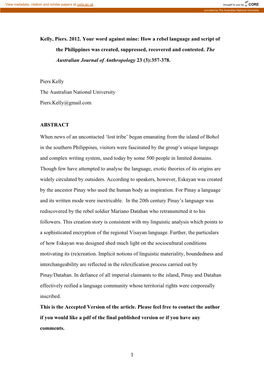 How a Rebel Language and Script of the Philippines Was Created, Suppressed, Recovered and Contested