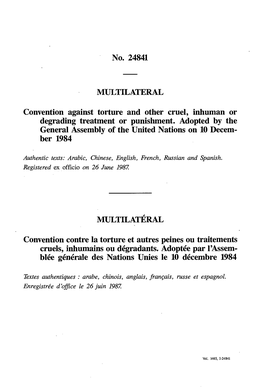 No. 24841 MULTILATERAL Convention Against Torture And