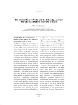 The Islamic Waqf in Yaffa and the Urban Space: from the Ottoman State to the State of Israel