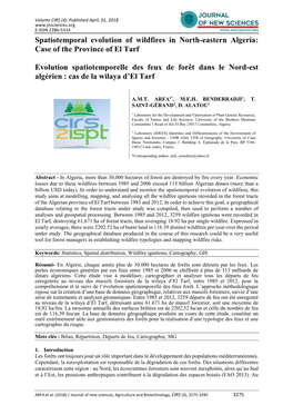 Case of the Province of El Tarf Evolution Spatiotemporelle Des F