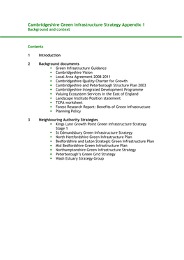 Cambridgeshire Green Infrastructure Strategy Appendix 1 Background and Context