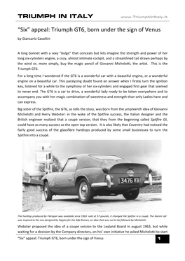 “Six” Appeal: Triumph GT6, Born Under the Sign of Venus by Giancarlo Cavallini