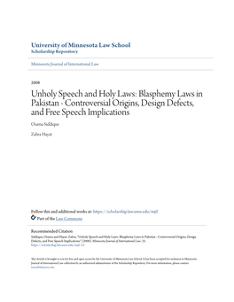 Blasphemy Laws in Pakistan - Controversial Origins, Design Defects, and Free Speech Implications Osama Siddique