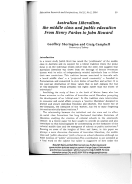 Australian Liberalism, the Middle Class and Public Education from Henry Parhes to John Houiard