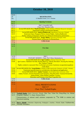 Program of the Young EWCC2018