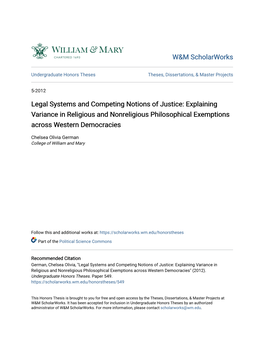 Legal Systems and Competing Notions of Justice: Explaining Variance in Religious and Nonreligious Philosophical Exemptions Across Western Democracies