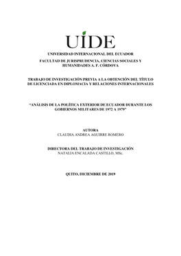 Universidad Internacional Del Ecuador Facultad De Jurisprudencia, Ciencias Sociales Y Humanidades A