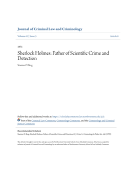 Sherlock Holmes: Father of Scientific Rc Ime and Detection Stanton O