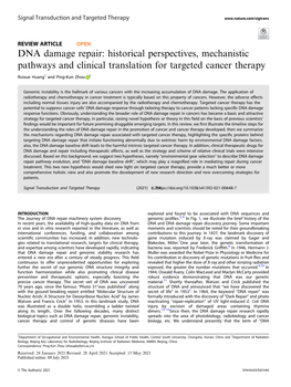 DNA Damage Repair: Historical Perspectives, Mechanistic Pathways and Clinical Translation for Targeted Cancer Therapy