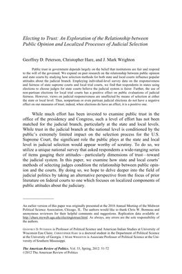 Electing to Trust: an Exploration of the Relationship Between Public Opinion and Localized Processes of Judicial Selection