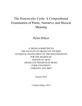 The Homonculus Cycle: a Compositional Examination of Poetic, Narrative, and Musical Meaning