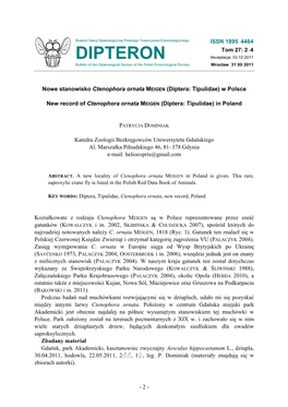 DIPTERON Akceptacja: 03.12.2011 Bulletin of the Dipterological Section of the Polish Entomological Society Wrocław 31 XII 2011