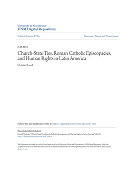 Church-State Ties, Roman Catholic Episcopacies, and Human Rights in Latin America Nicholas Rowell