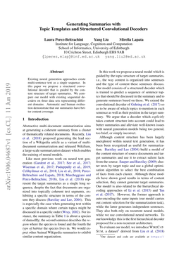 Generating Summaries with Topic Templates and Structured Convolutional Decoders