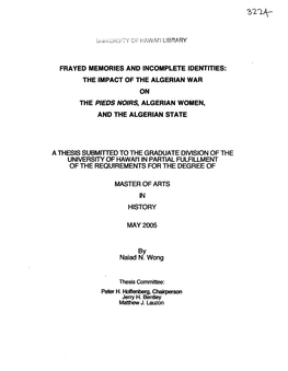 A Thesis Submitted to the Graduate Division of the University of Hawai'iin Partial Fulfillment of the Requirements for the Degree Of