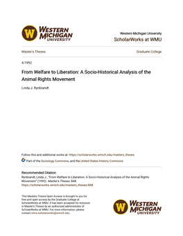 From Welfare to Liberation: a Socio-Historical Analysis of the Animal Rights Movement