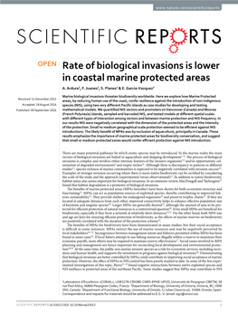 Rate of Biological Invasions Is Lower in Coastal Marine Protected Areas A