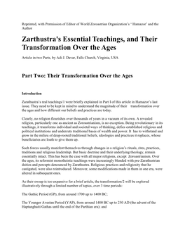 Zarthustra's Essential Teachings Part