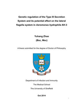 Genetic Regulation of the Type III Secretion System and Its Potential Effect on the Lateral Flagella System in Aeromonas Hydrophila AH-3