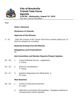 Transit Task Force Agenda 4:30 PM - Wednesday, August 21, 2019 City Hall, Council Chambers
