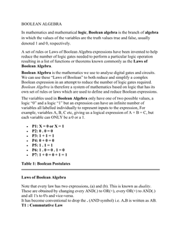 Boolean Algebra and Gates