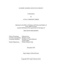 LEADERS' GENDER and STATE CONFLICT a Dissertation By