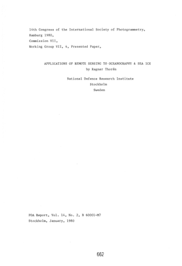 14Th Congress of the International Society of Photogrammetry, Hamburg 1980, Commission VII, Working Group VII, 4, Presented Paper