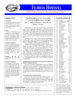 Florida Baseball 2002 Game Notes • South Florida • May 7