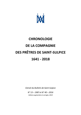 Chronologie De La Compagnie Des Prêtres De Saint-Sulpice 1641 - 2018