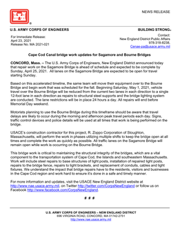 Cape Cod Canal Bridge Work Updates for Sagamore and Bourne Bridges