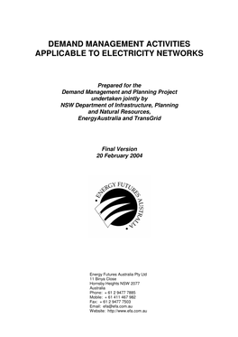 Demand Management Activities Applicable to Electricity Networks