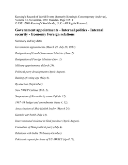 Government Appointments - Internal Politics - Internal Security - Economy Foreign Relations