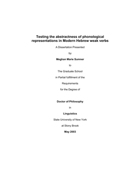 Testing the Abstractness of Phonological Representations in Modern Hebrew Weak Verbs