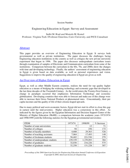 Engineering Education in Egypt: Survey and Assessment