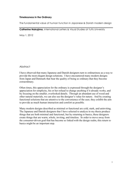 Abstract I Have Observed That Many Japanese and Danish Designers Turn to Ordinariness As a Way to Provide the Most Elegant Desig