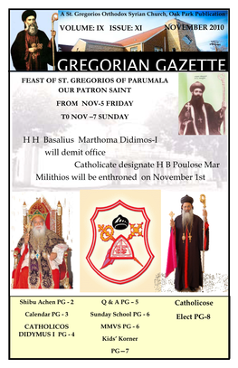 Gregorian Gazette Feast of St