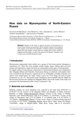 New Data on Myxomycetes of North-Eastern Russia