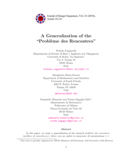 A Generalization of the “Probl`Eme Des Rencontres”