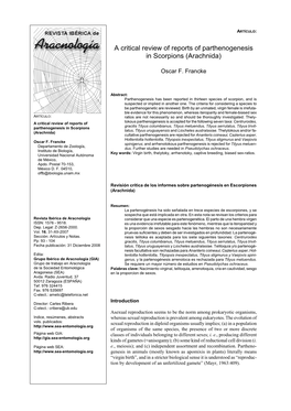 A Critical Review of Reports of Parthenogenesis in Scorpions (Arachnida)