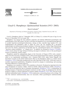 Obituary Lloyd G. Humphreys: Quintessential Scientist (1913–2003)