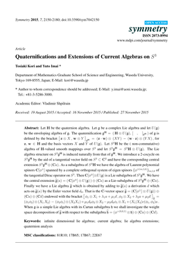 Quaternifications and Extensions of Current Algebras on S3