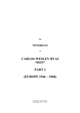 Don Byas Was One of Our Great Tenorsax Favourites