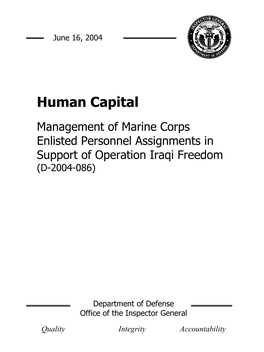 Management of Marine Corps Enlisted Personnel Assignments in Support of Operation Iraqi Freedom (D-2004-086)