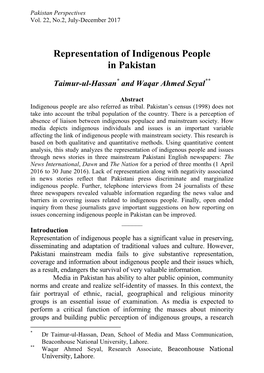 Representation of Indigenous People in Pakistan